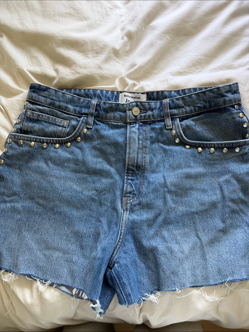 Reformation Studded Denim Shorts